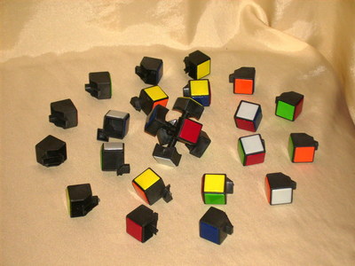A fully dismantled rubik's cube